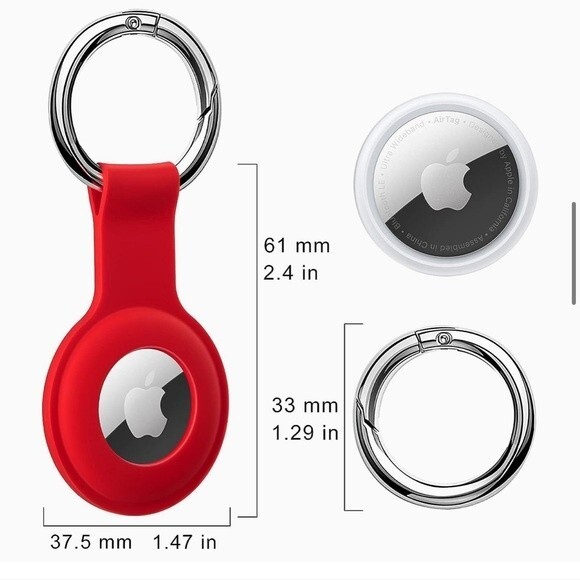 Apple Air Tag Holder Case Cover Red Silicone Sleeve Skin Keychain Ring OrB1 - Picture 4 of 9